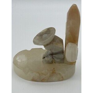 Vintage Mexican Hand Carved Marbled Stone Resting Man Sombrero Cactus Siesta Hat